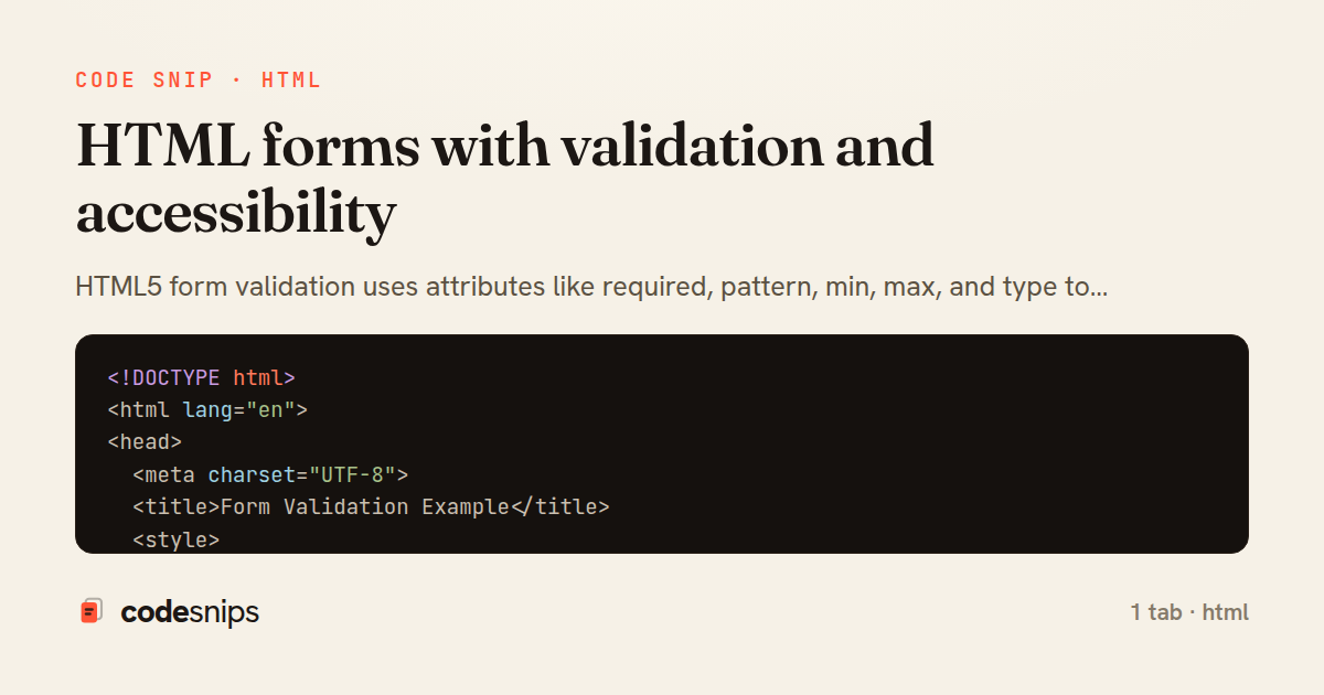 HTML forms with validation and accessibility — share card