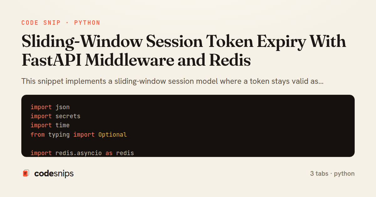 Sliding-Window Session Token Expiry With FastAPI Middleware and Redis — share card