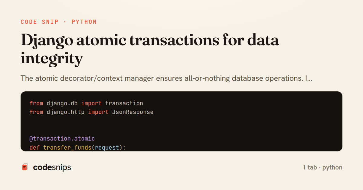 Django atomic transactions for data integrity — share card