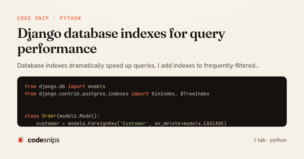 Django database indexes for query performance — share card