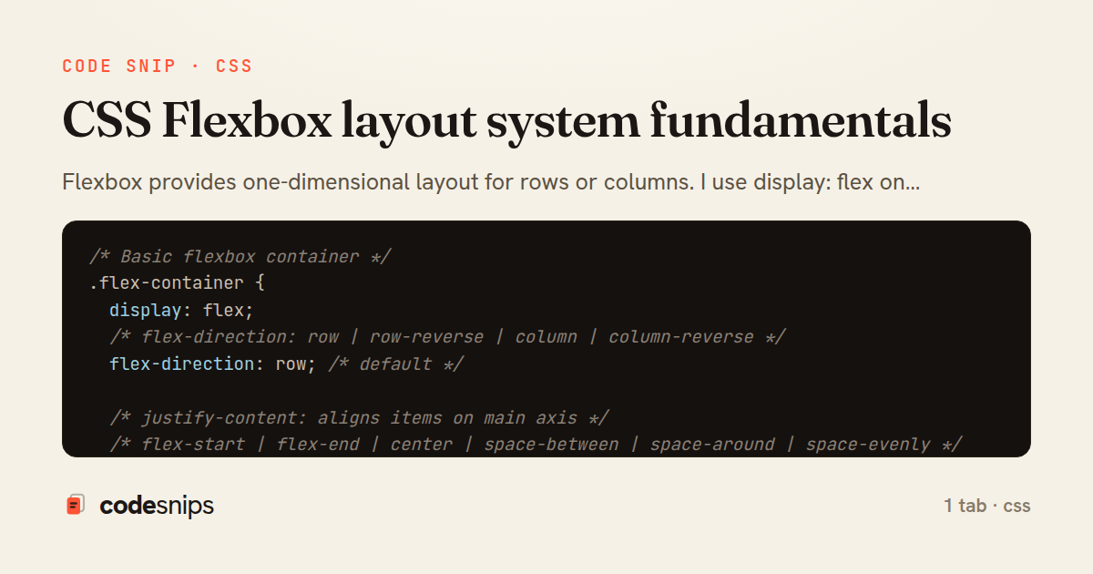 CSS Flexbox layout system fundamentals — share card