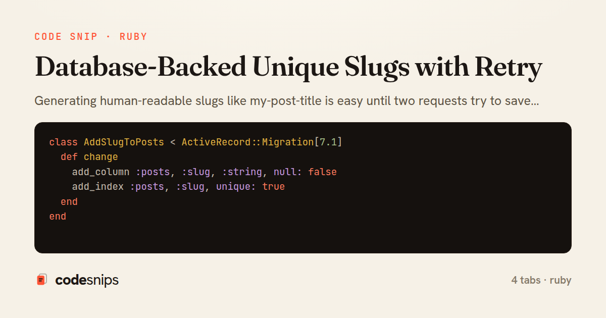 Database-Backed Unique Slugs with Retry — share card