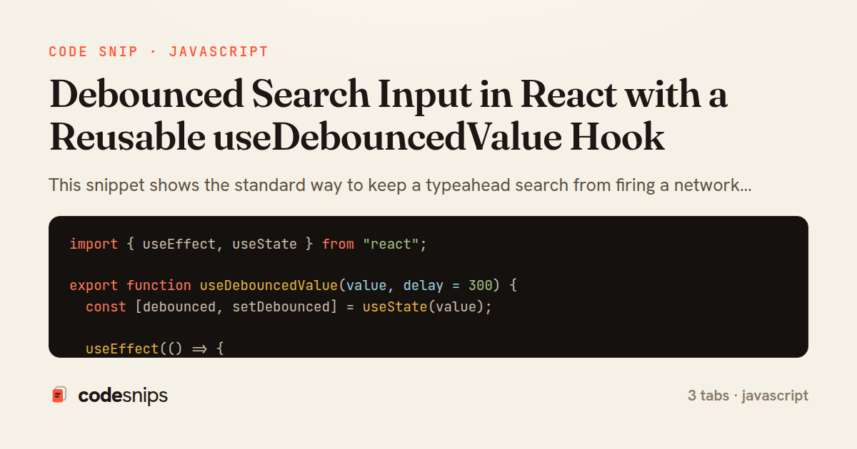Debounced Search Input in React with a Reusable useDebouncedValue Hook — share card