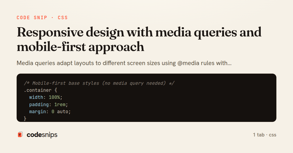 Responsive design with media queries and mobile-first approach — share card