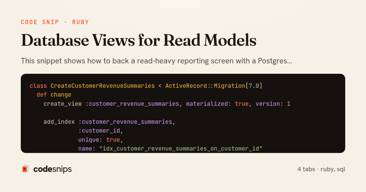 Database Views for Read Models — share card