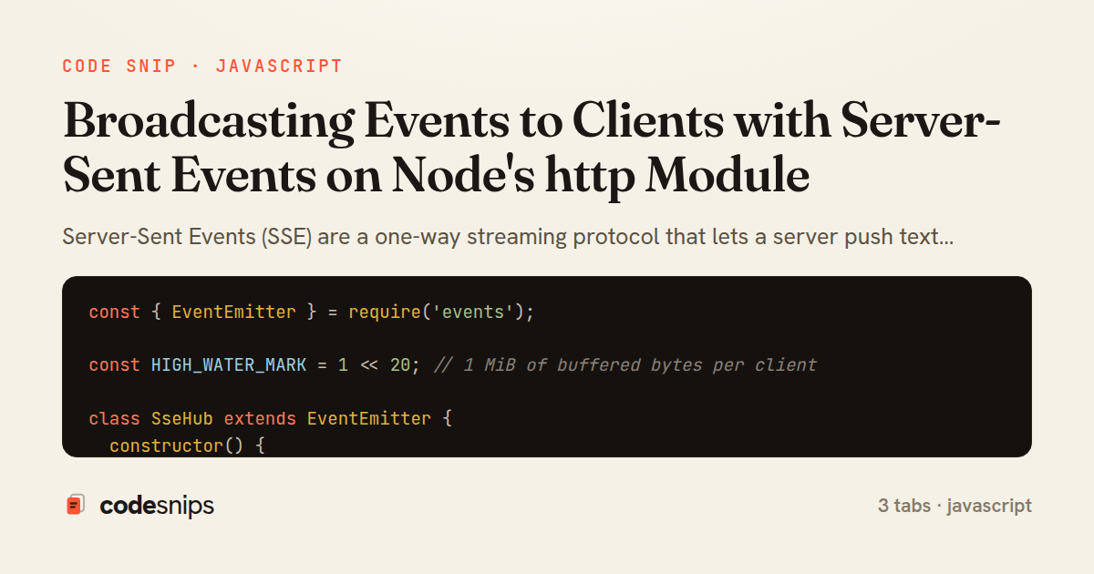 Broadcasting Events to Clients with Server-Sent Events on Node's http Module — share card