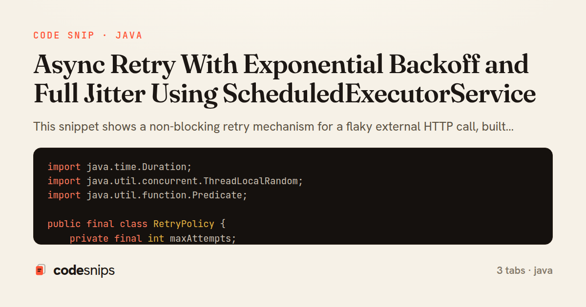Async Retry With Exponential Backoff and Full Jitter Using ScheduledExecutorService — share card