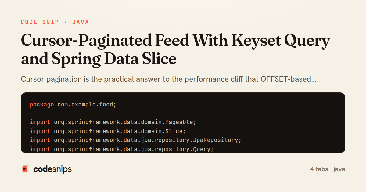 Cursor-Paginated Feed With Keyset Query and Spring Data Slice — share card