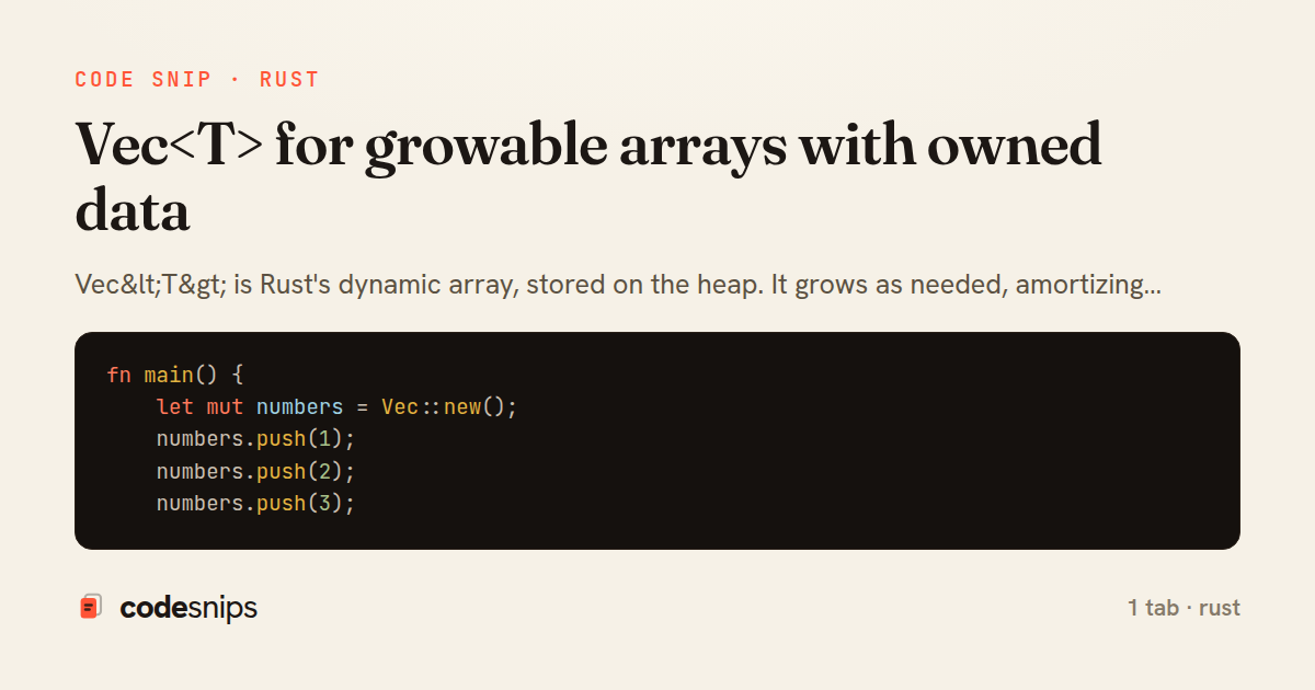 Vec<T> for growable arrays with owned data — share card
