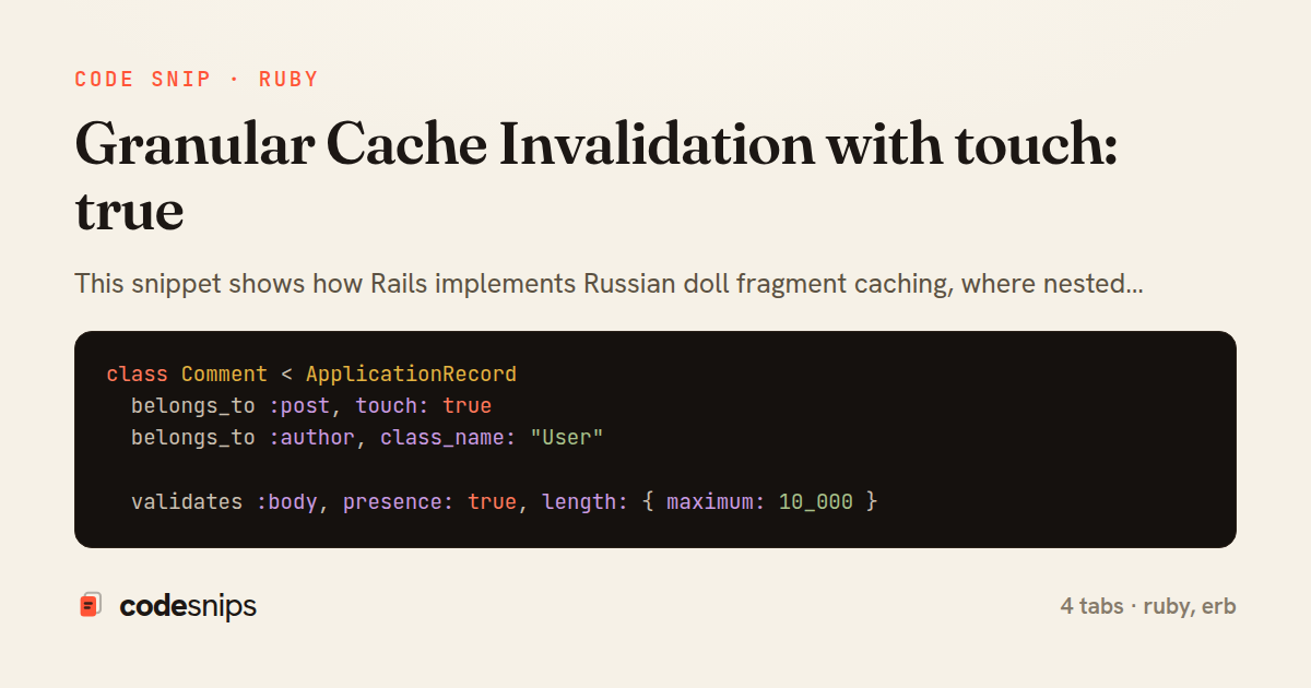 Granular Cache Invalidation with touch: true — share card