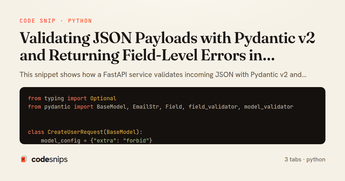 Validating JSON Payloads with Pydantic v2 and Returning Field-Level Errors in FastAPI — share card