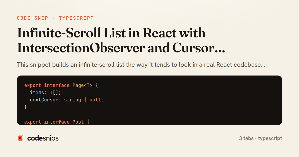 Infinite-Scroll List in React with IntersectionObserver and Cursor Pagination — share card