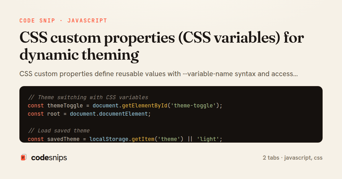 CSS custom properties (CSS variables) for dynamic theming — share card