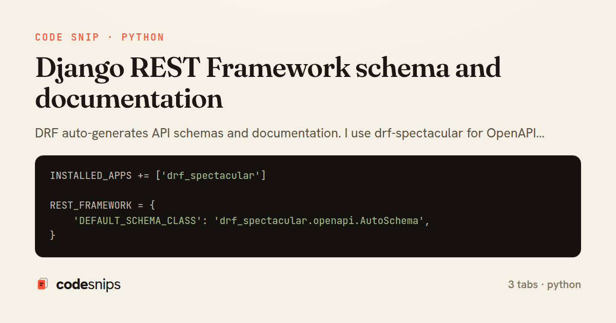 Django REST Framework schema and documentation — share card