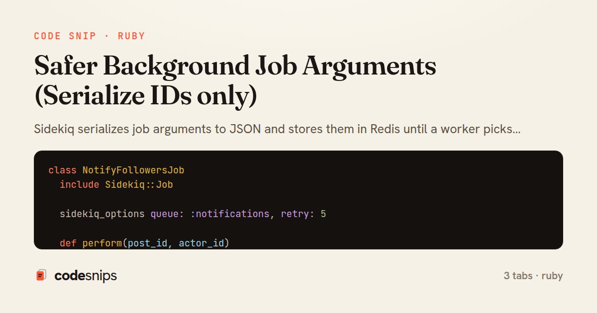 Safer Background Job Arguments (Serialize IDs only) — share card