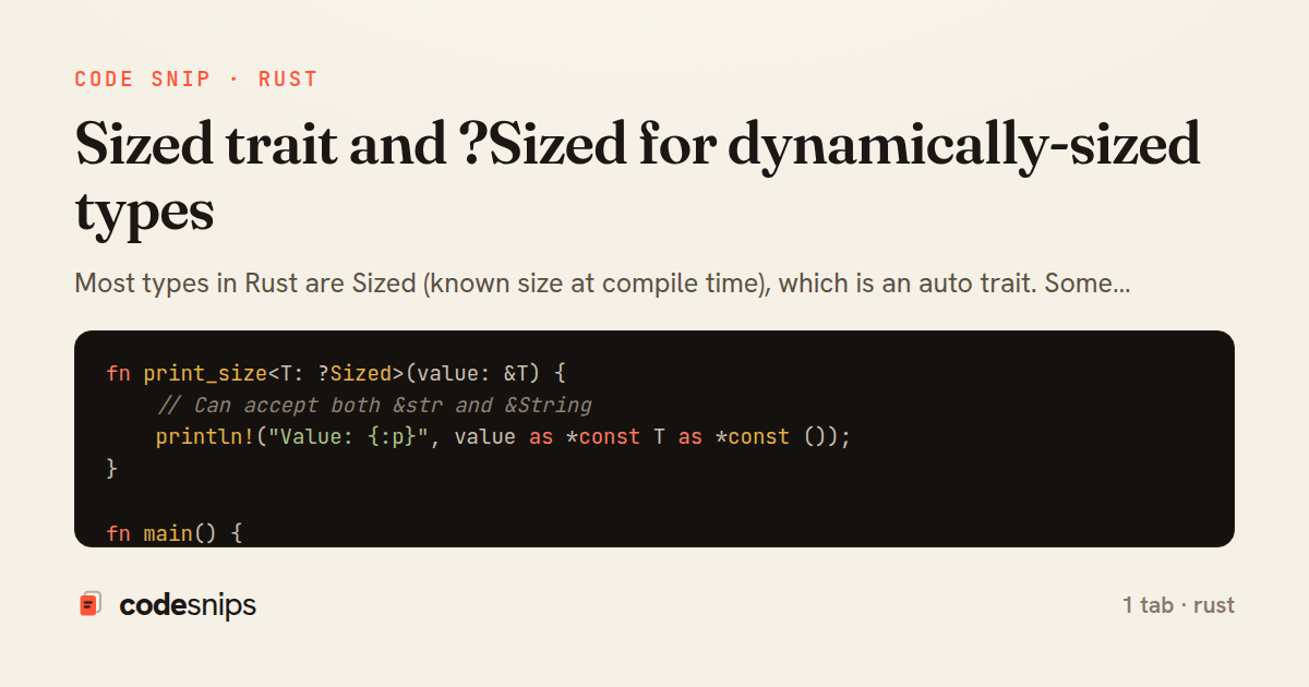 Sized trait and ?Sized for dynamically-sized types — share card