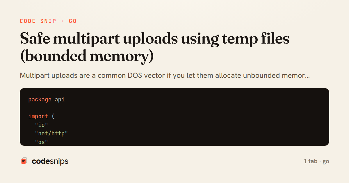 Safe multipart uploads using temp files (bounded memory) — share card