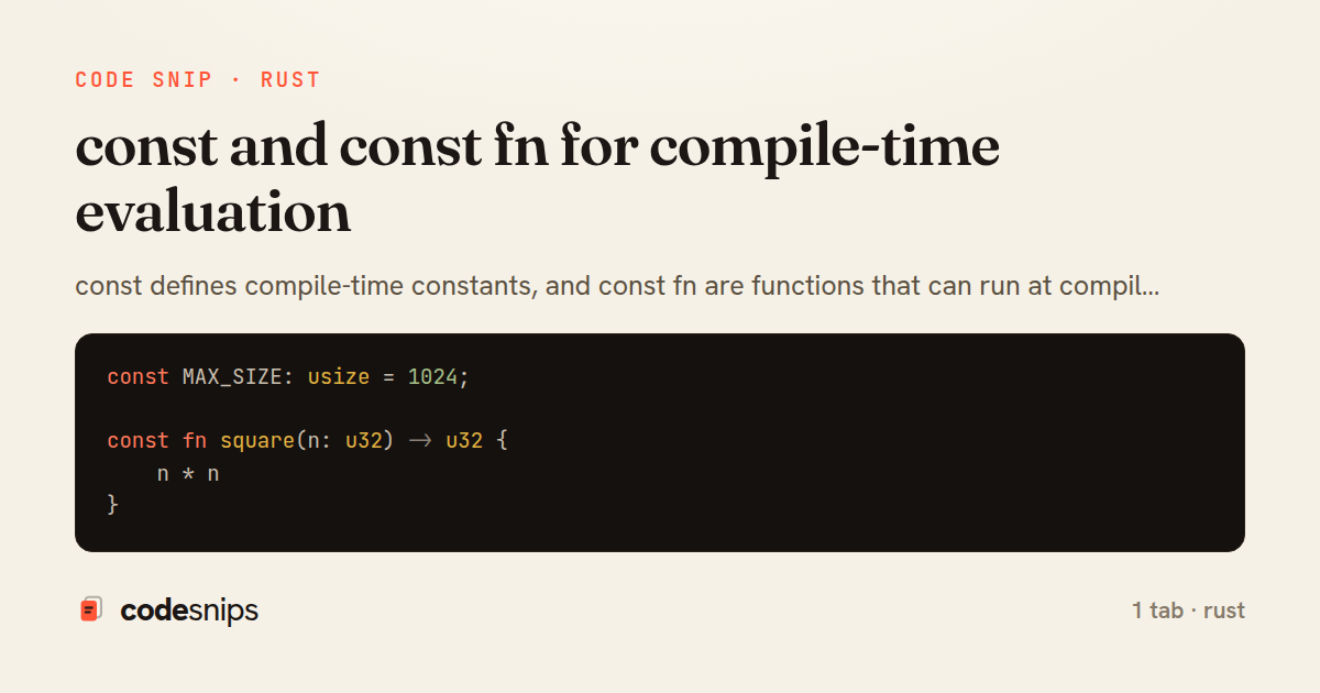 const and const fn for compile-time evaluation — share card