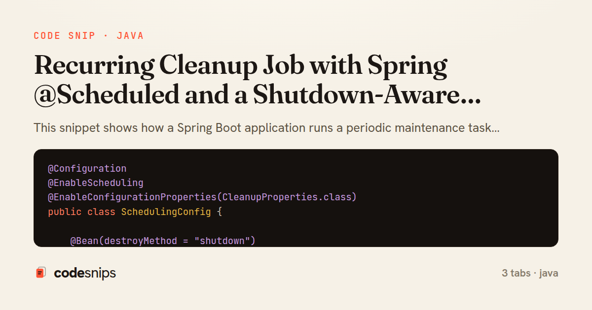 Recurring Cleanup Job with Spring @Scheduled and a Shutdown-Aware Executor — share card