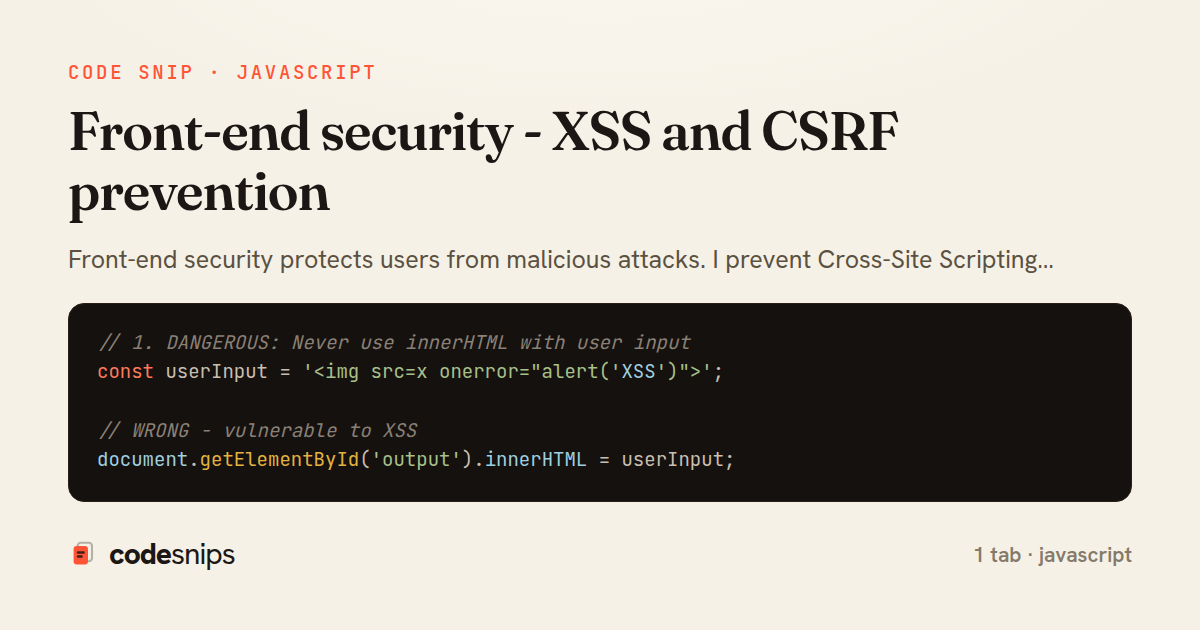 Front-end security - XSS and CSRF prevention — share card