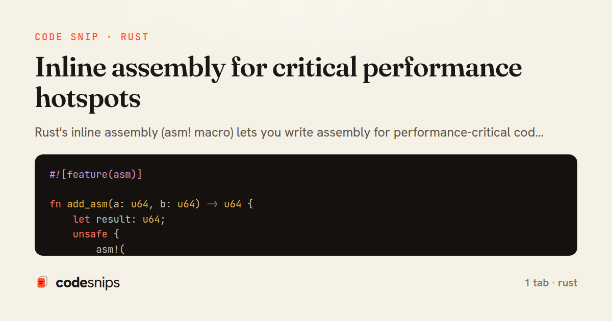 Inline assembly for critical performance hotspots — share card