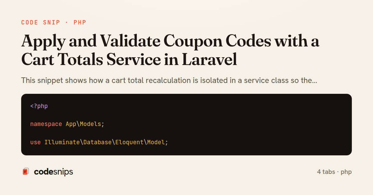 Apply and Validate Coupon Codes with a Cart Totals Service in Laravel — share card