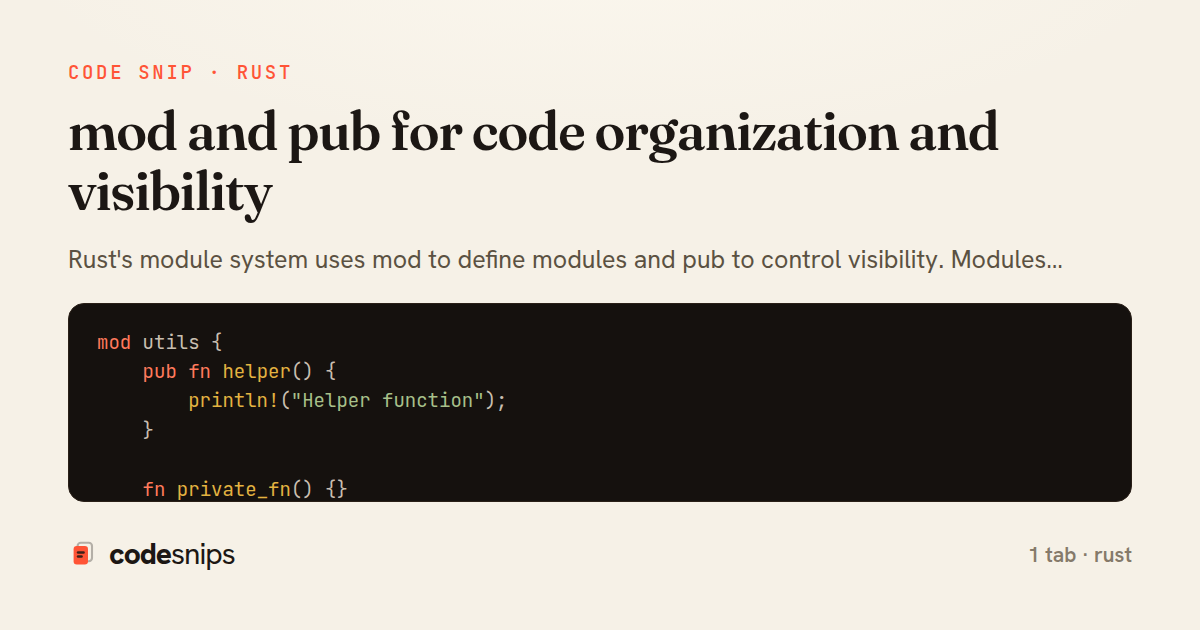 mod and pub for code organization and visibility — share card