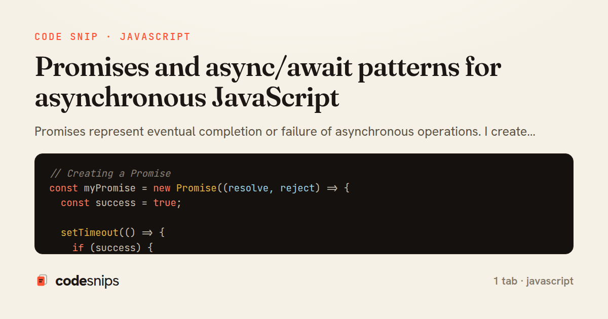 Promises and async/await patterns for asynchronous JavaScript — share card