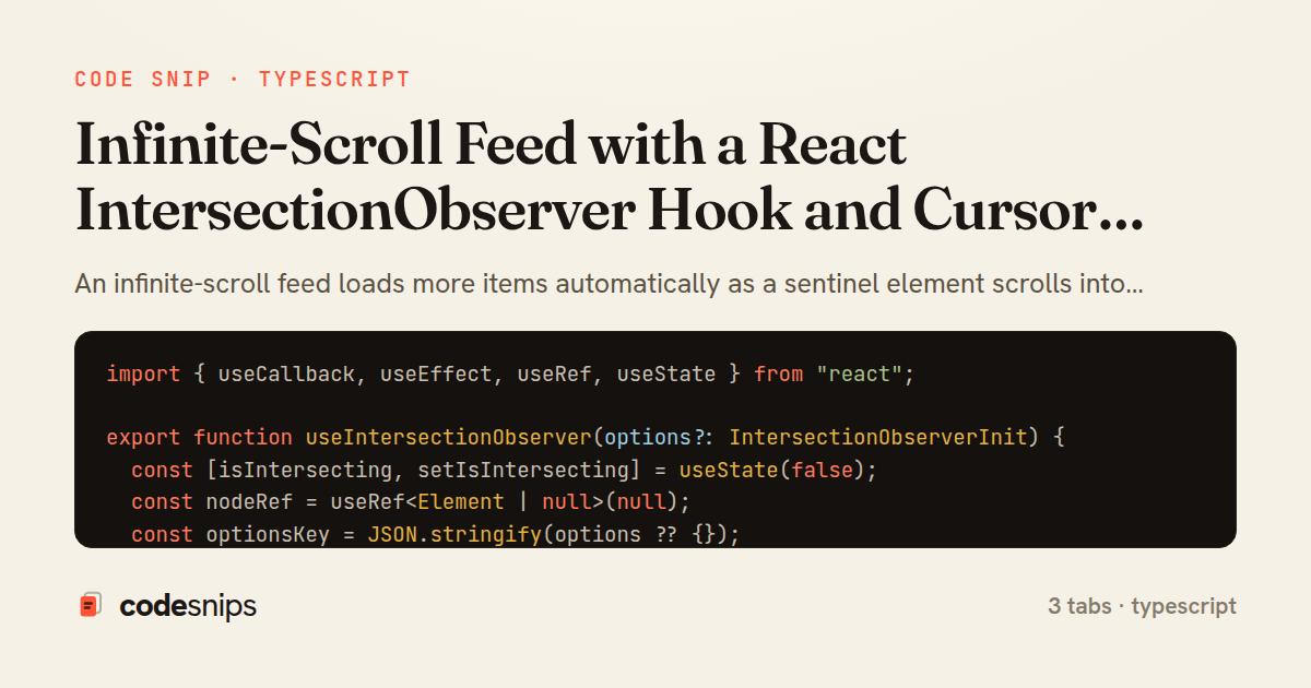 Infinite-Scroll Feed with a React IntersectionObserver Hook and Cursor Pagination — share card