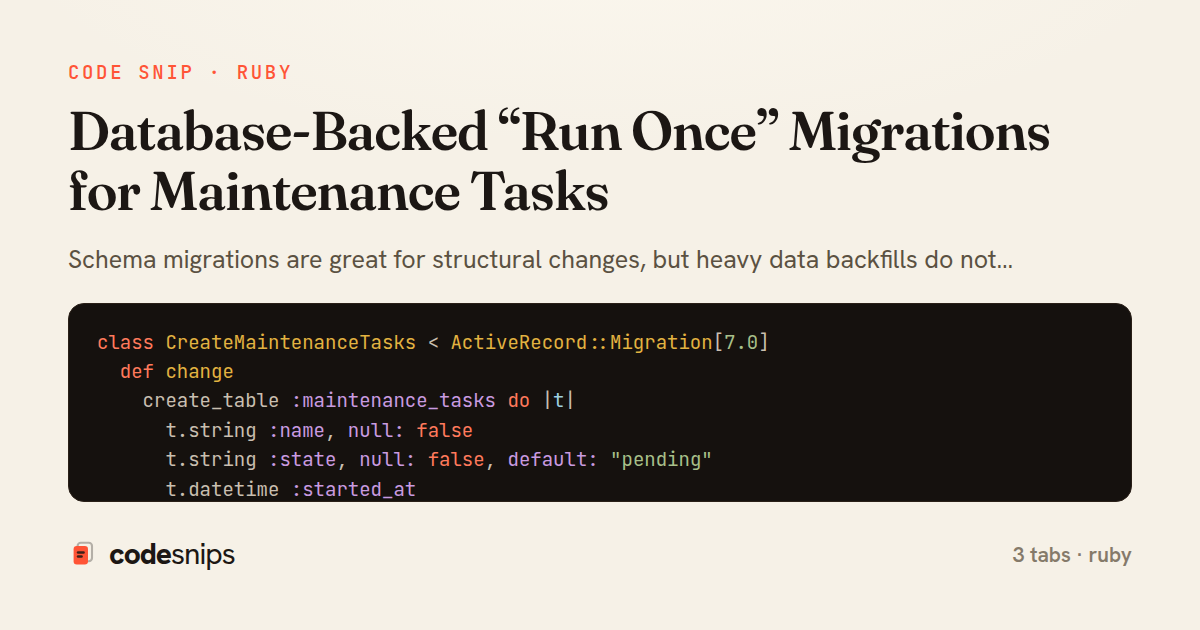 Database-Backed “Run Once” Migrations for Maintenance Tasks — share card