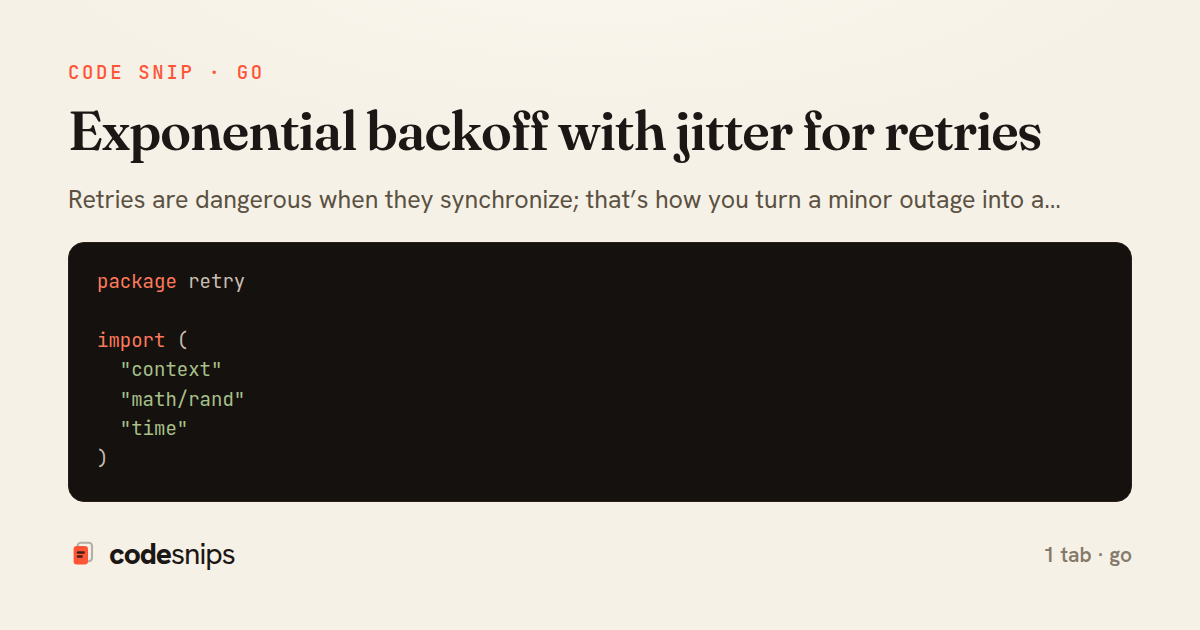 Exponential backoff with jitter for retries — share card