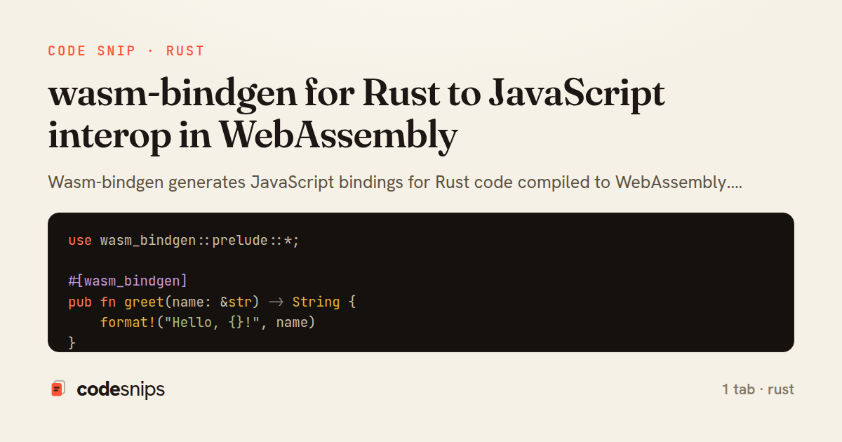 wasm-bindgen for Rust to JavaScript interop in WebAssembly — share card