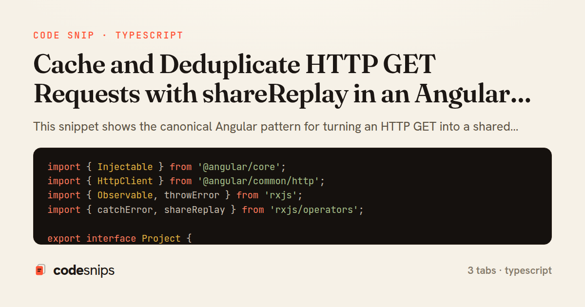 Cache and Deduplicate HTTP GET Requests with shareReplay in an Angular Service — share card
