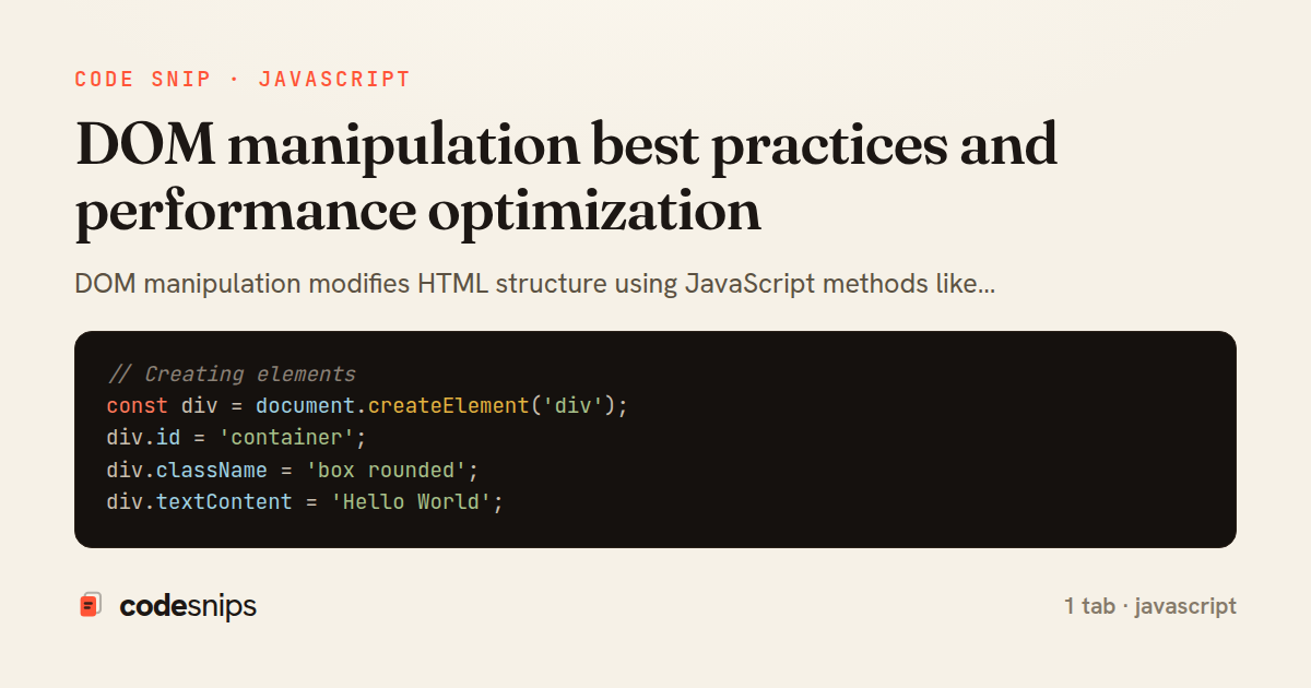 DOM manipulation best practices and performance optimization — share card