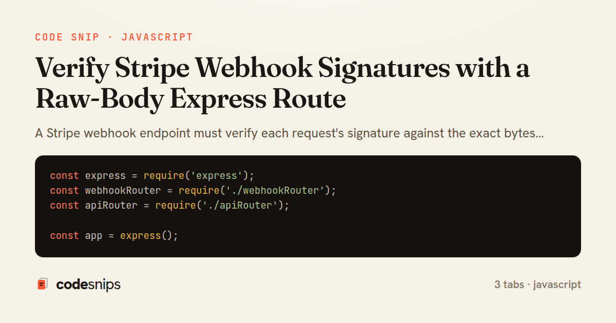 Verify Stripe Webhook Signatures with a Raw-Body Express Route — share card