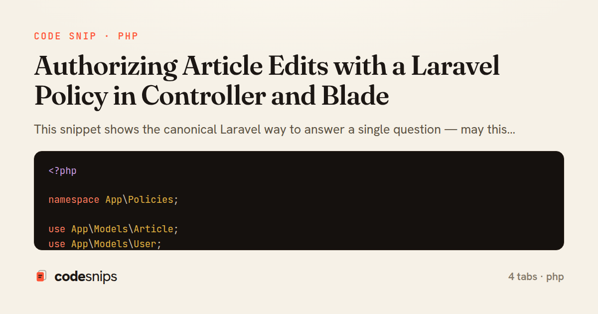 Authorizing Article Edits with a Laravel Policy in Controller and Blade — share card
