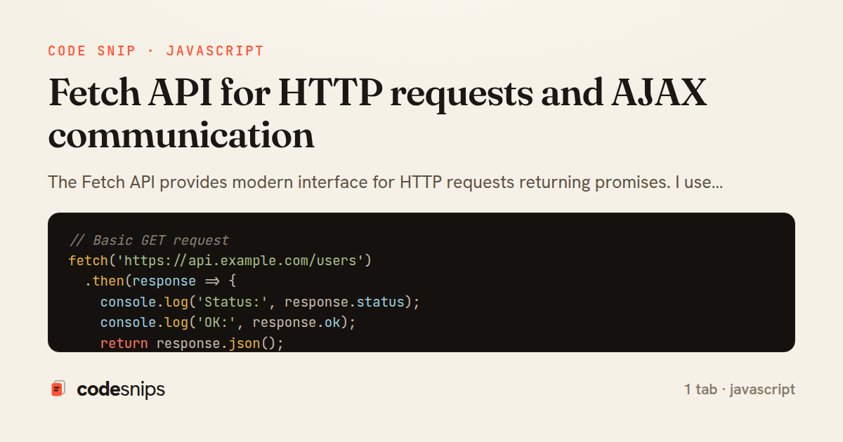 Fetch API for HTTP requests and AJAX communication — share card