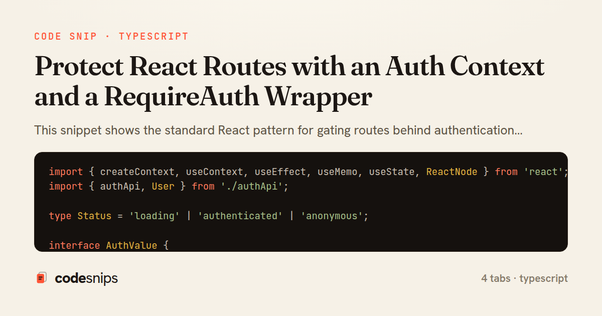 Protect React Routes with an Auth Context and a RequireAuth Wrapper — share card