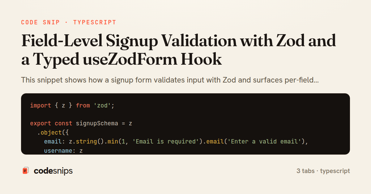 Field-Level Signup Validation with Zod and a Typed useZodForm Hook — share card