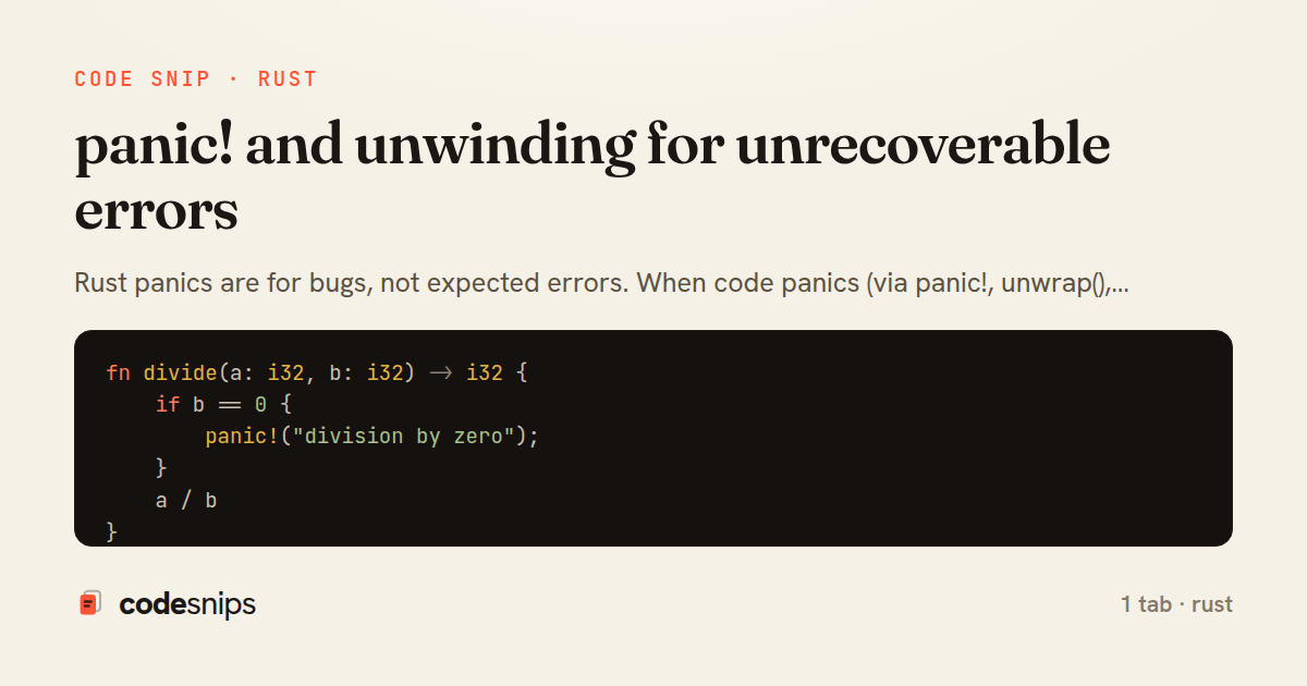 panic! and unwinding for unrecoverable errors — share card