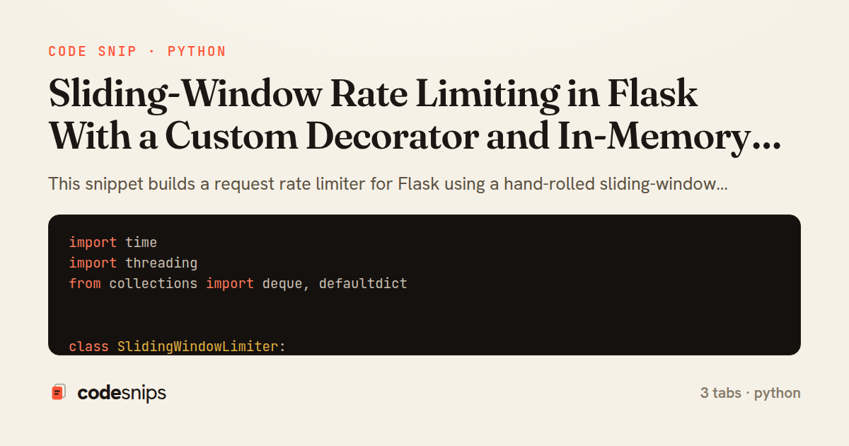 Sliding-Window Rate Limiting in Flask With a Custom Decorator and In-Memory Buckets — share card