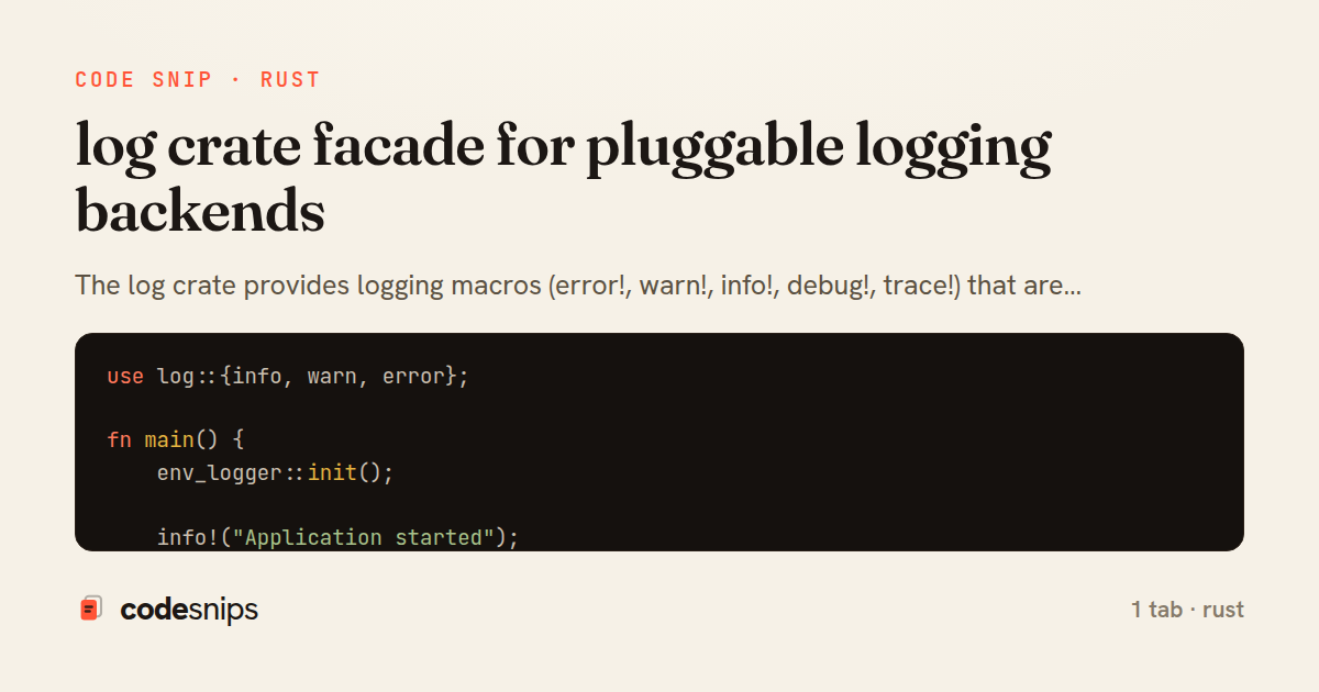 log crate facade for pluggable logging backends — share card