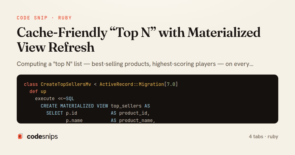 Cache-Friendly “Top N” with Materialized View Refresh — share card