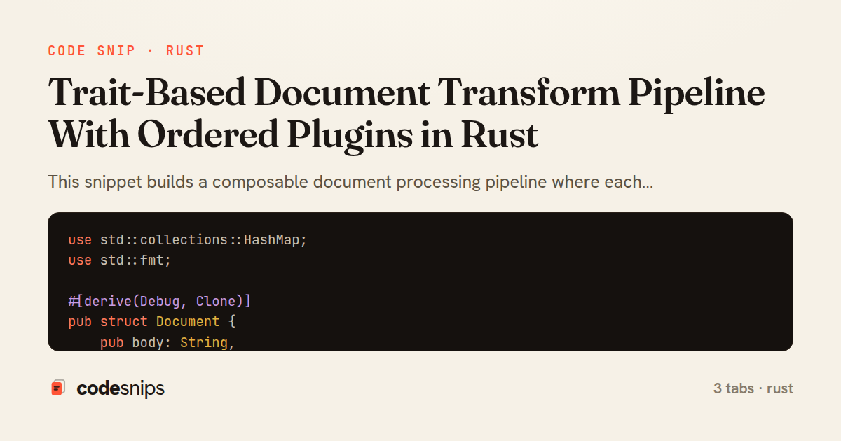 Trait-Based Document Transform Pipeline With Ordered Plugins in Rust — share card