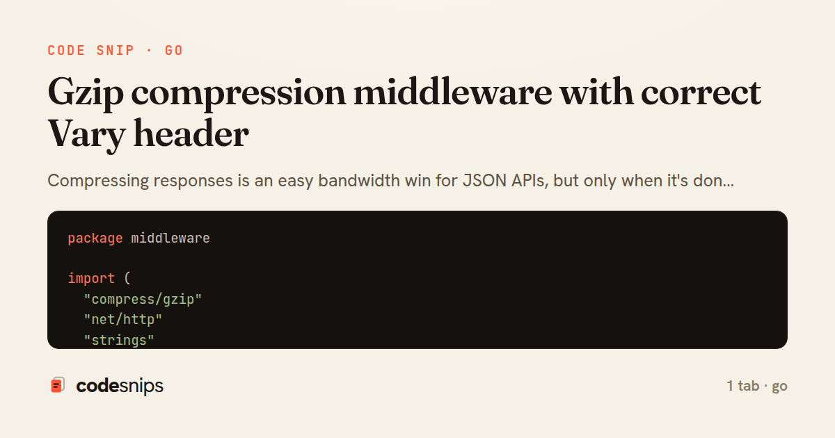 Gzip compression middleware with correct Vary header — share card
