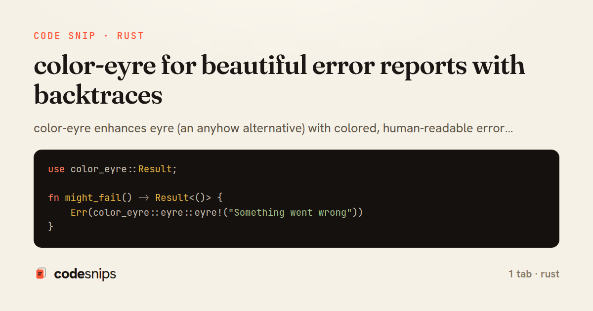 color-eyre for beautiful error reports with backtraces — share card