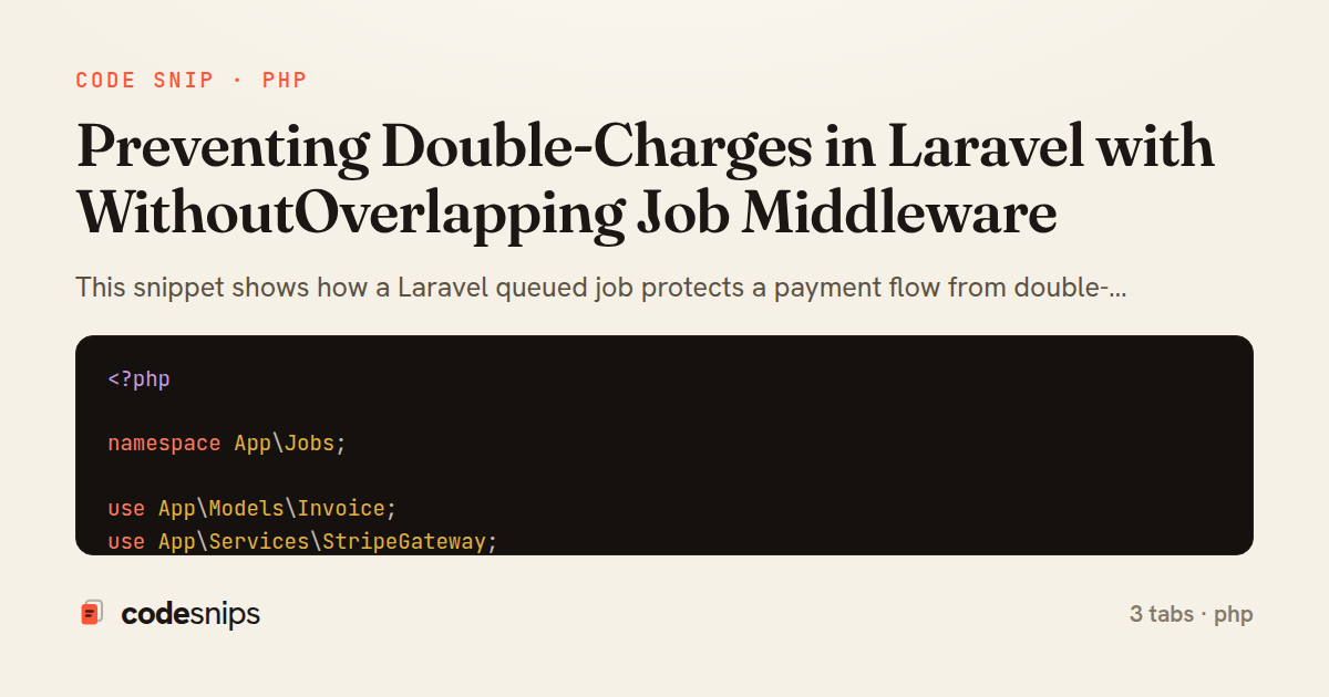 Preventing Double-Charges in Laravel with WithoutOverlapping Job Middleware — share card