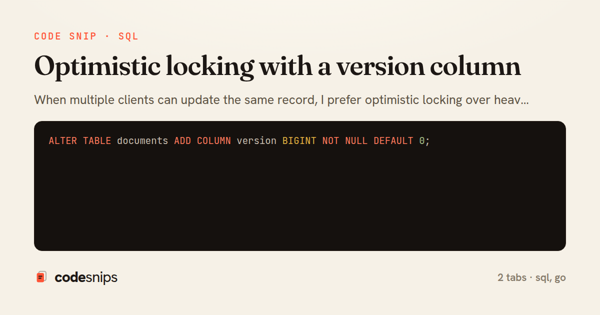 Optimistic locking with a version column — share card