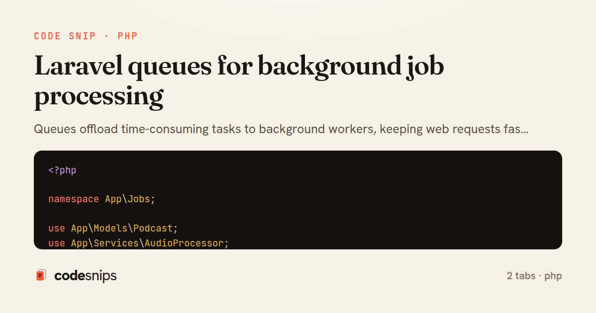 Laravel queues for background job processing — share card