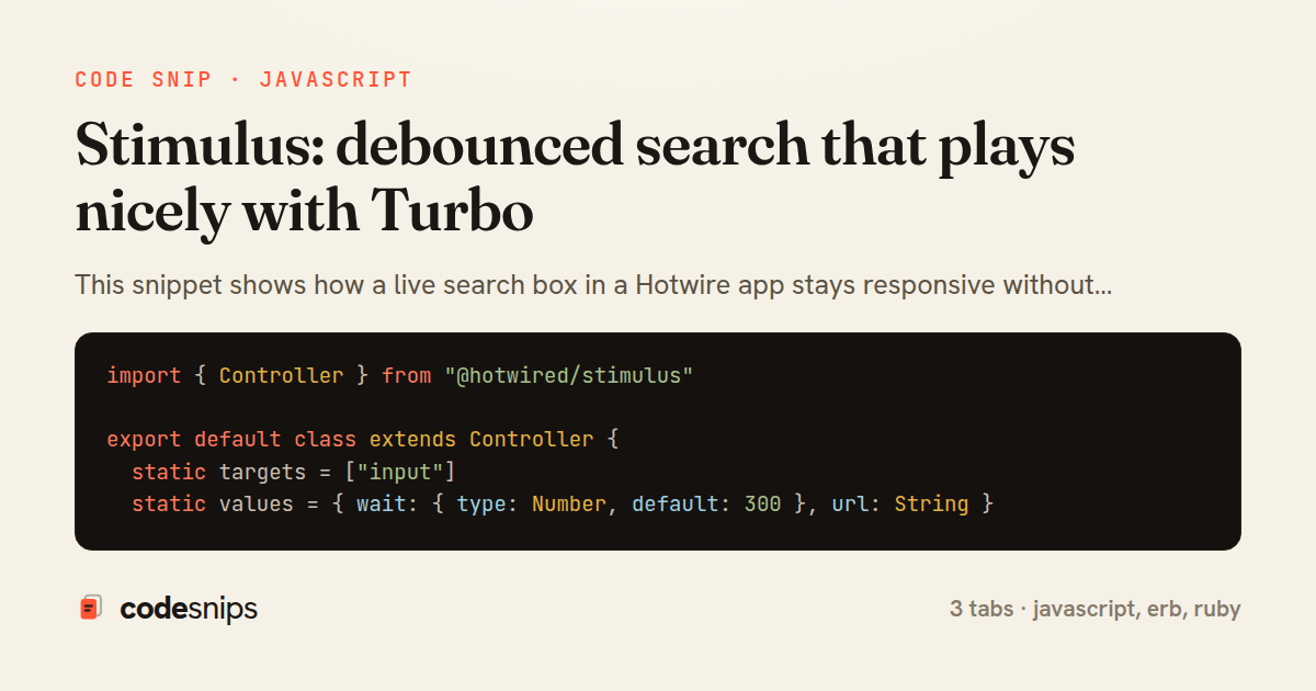 Stimulus: debounced search that plays nicely with Turbo — share card